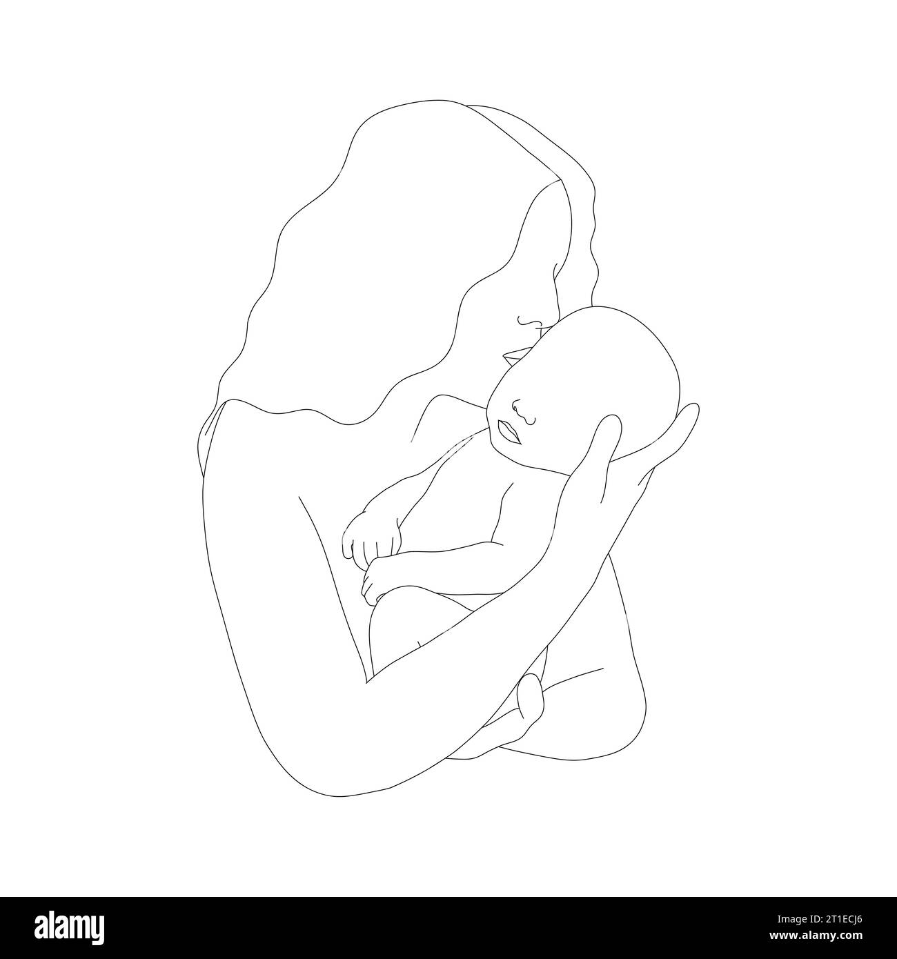 Abstrakte Silhouette der Familie. Glückliche Mutter küsst ihr neugeborenes Baby. Einzeilige Art. Minimalistische Vektorillustration. Mutter und Kind im linearen Stil Stock Vektor