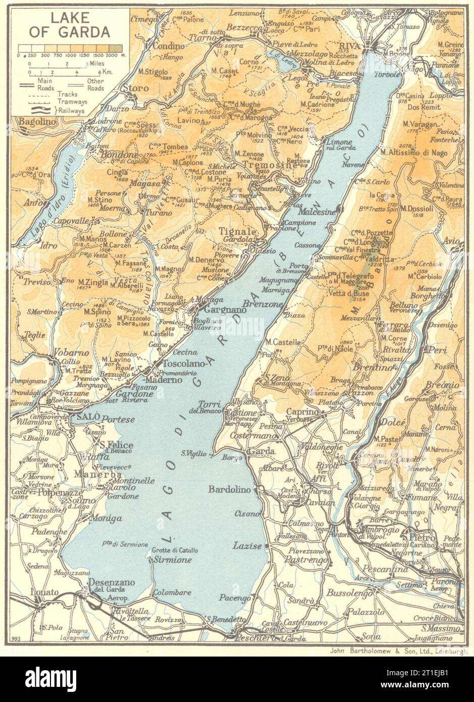 See/Gardasee 1953 alte Karte Stockfoto