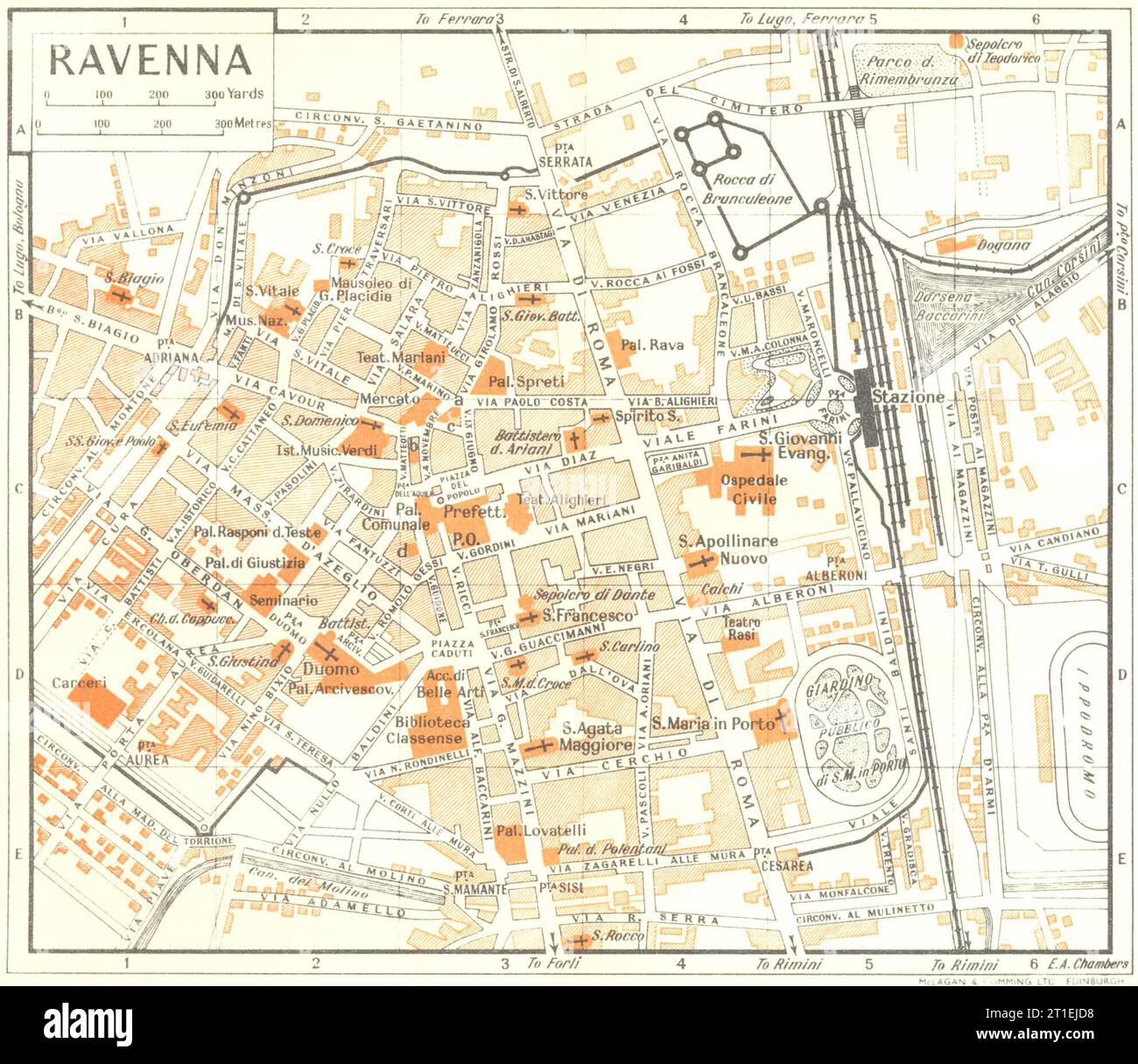 Stadtplan RAVENNA. Italien 1953 alte Karte im Vintage-Stil Stockfoto