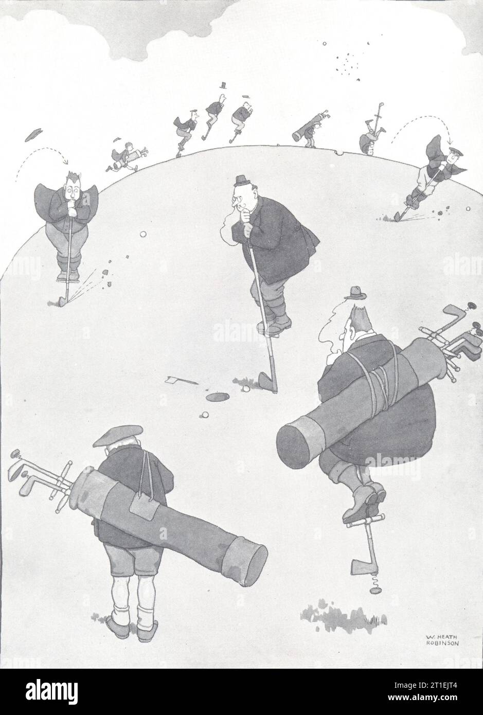 HEATH ROBINSON GOLF CARTOON. Pogo Golf für 18-Loch-Golfplätze 1975 alte Drucke Stockfoto