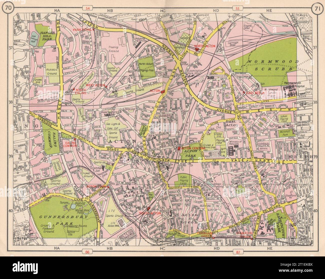 W LONDON. Acton Gunnersbury Park Royal Ealing Common Turnham Green 1953 Karte Stockfoto