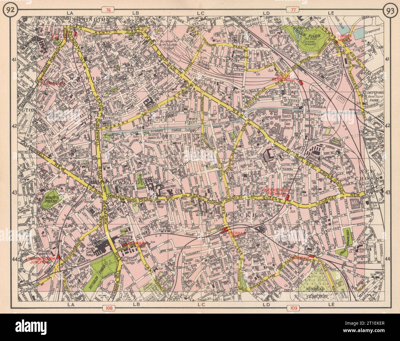 S LONDON. Walworth Camberwell Peckham Walworth Bermondsey Dänemark Hill 1953 Karte Stockfoto