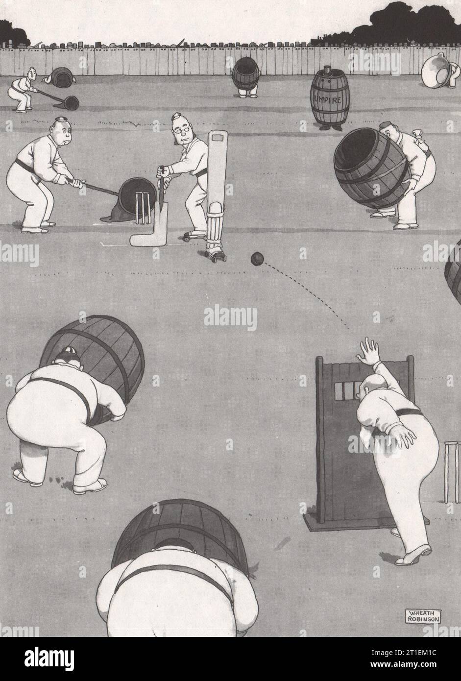 HEATH ROBINSON. Sicherheit zuerst Cricket 1973 altes Vintage-Druckbild Stockfoto