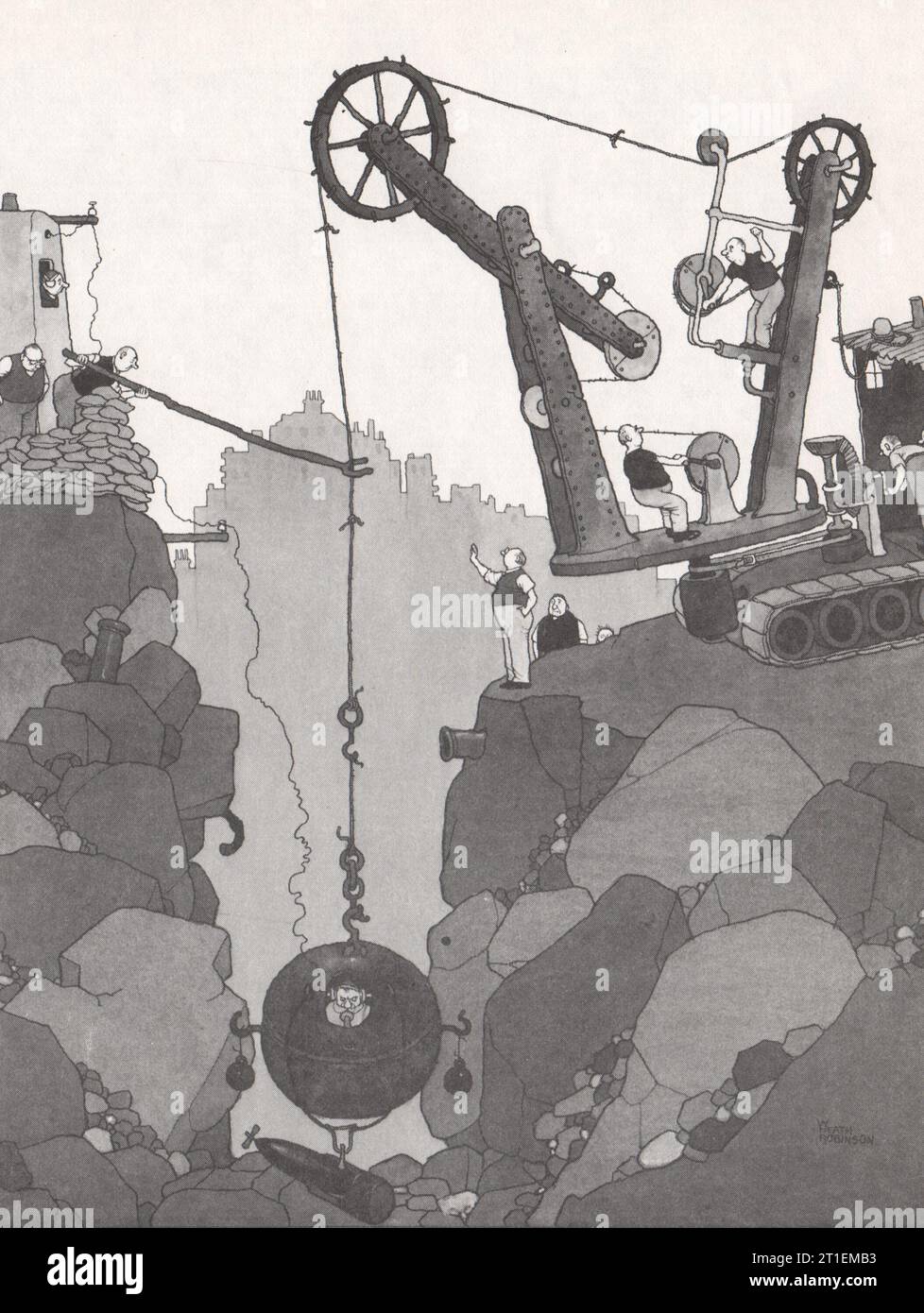 HEATH ROBINSON. Bombenmaschine Mit Verzögerter Aktion. 2. Weltkrieg 1973 alter Druck Stockfoto