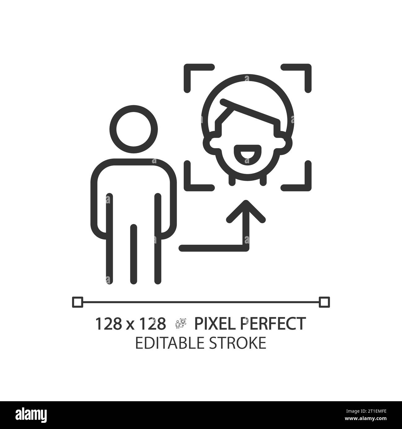 Symbol für dünne lineare schwarze Gesichtserkennung in 2D Stock Vektor