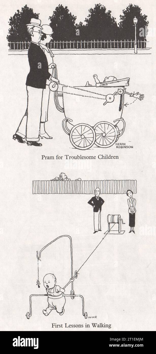 HEATH ROBINSON. Kinderwagen für störende Kinder; erste Gehstunde. Kinder 1973 Stockfoto