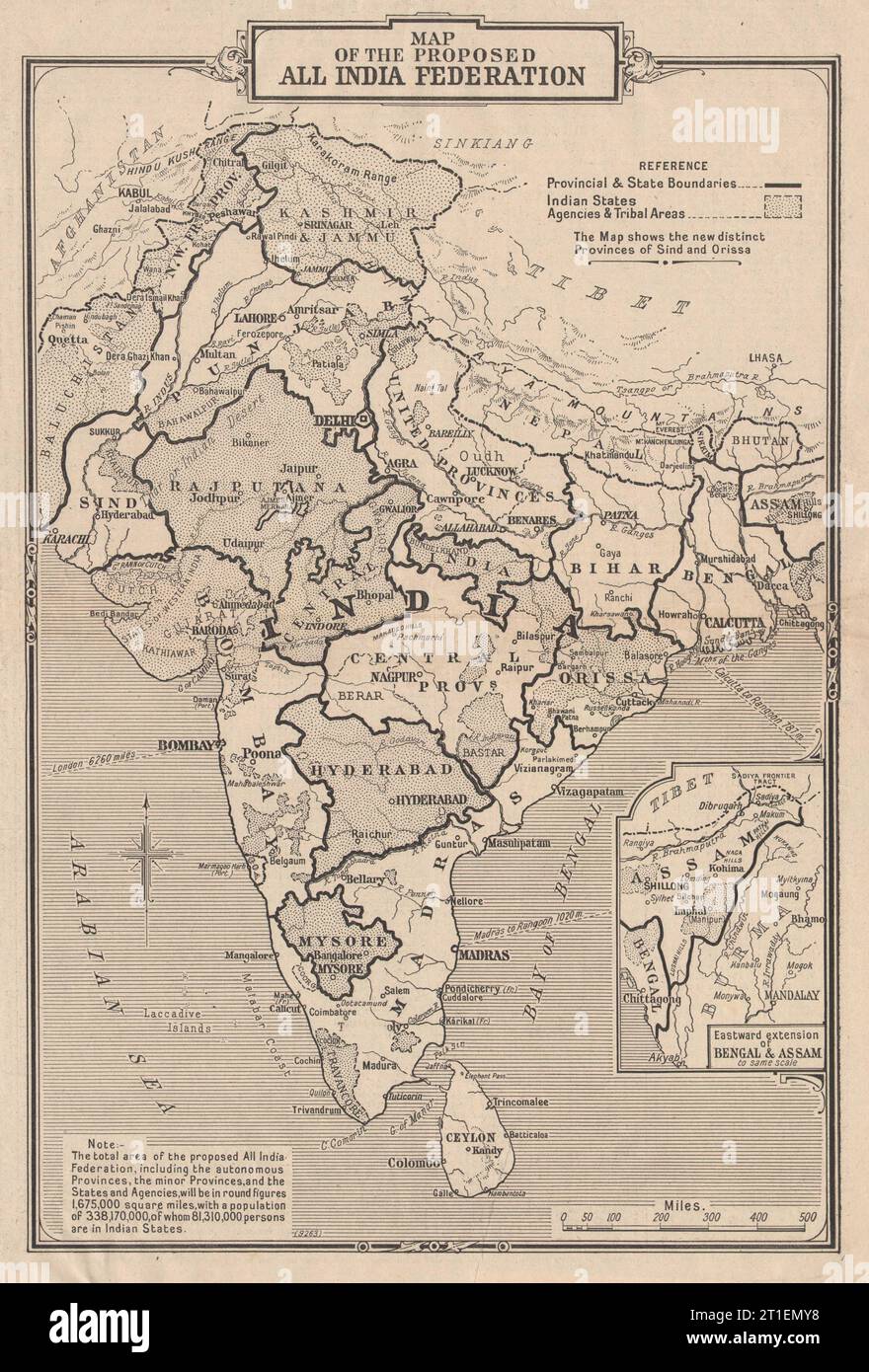 Vorgeschlagen Alle Indien Föderation. Government of India Act 1935 1933 alte Landkarte Stockfoto