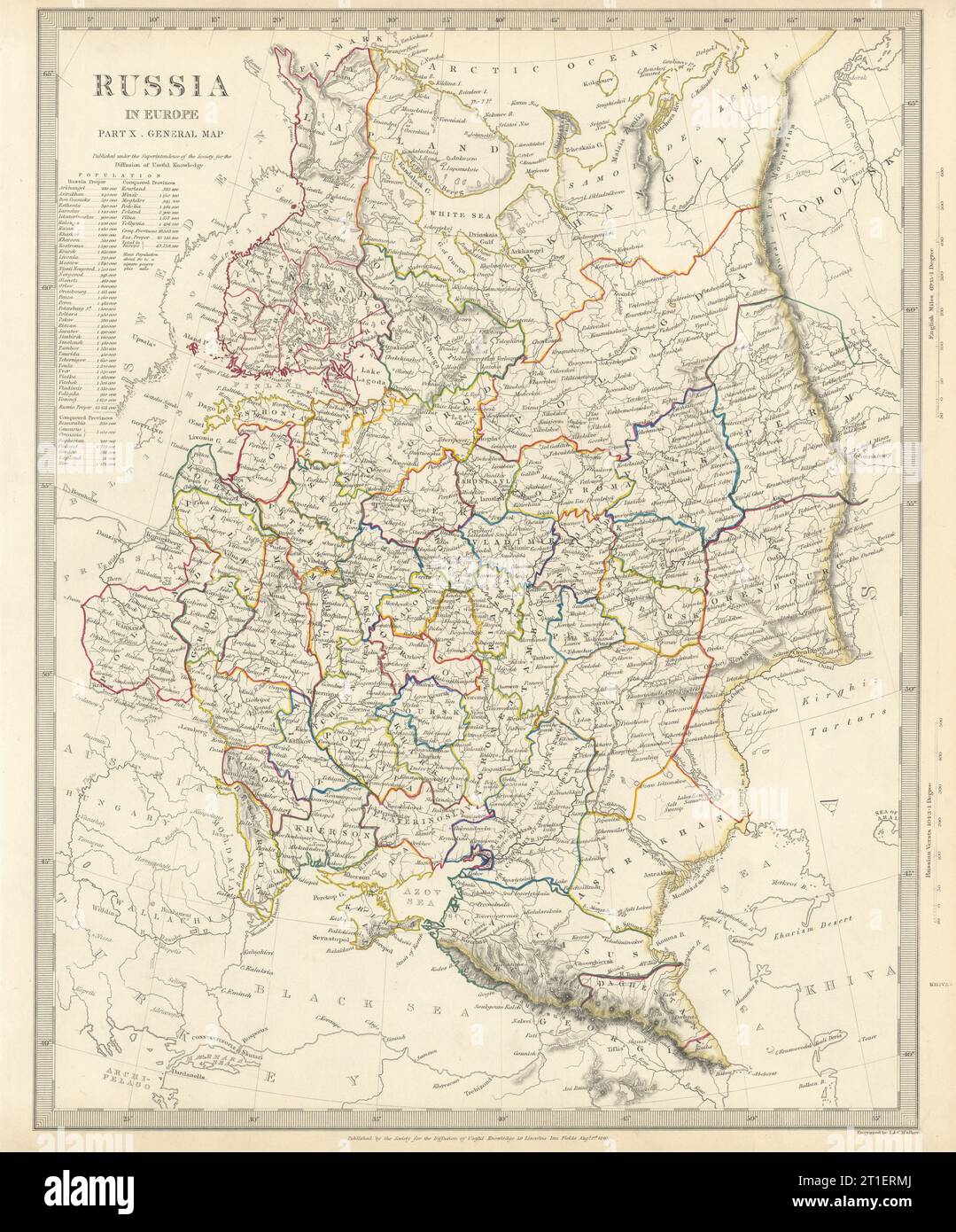 RUSSLAND. Osteuropa. Ukraine Weißrussland Baltikum Finnland Georgien. SDUK 1844-Karte Stockfoto