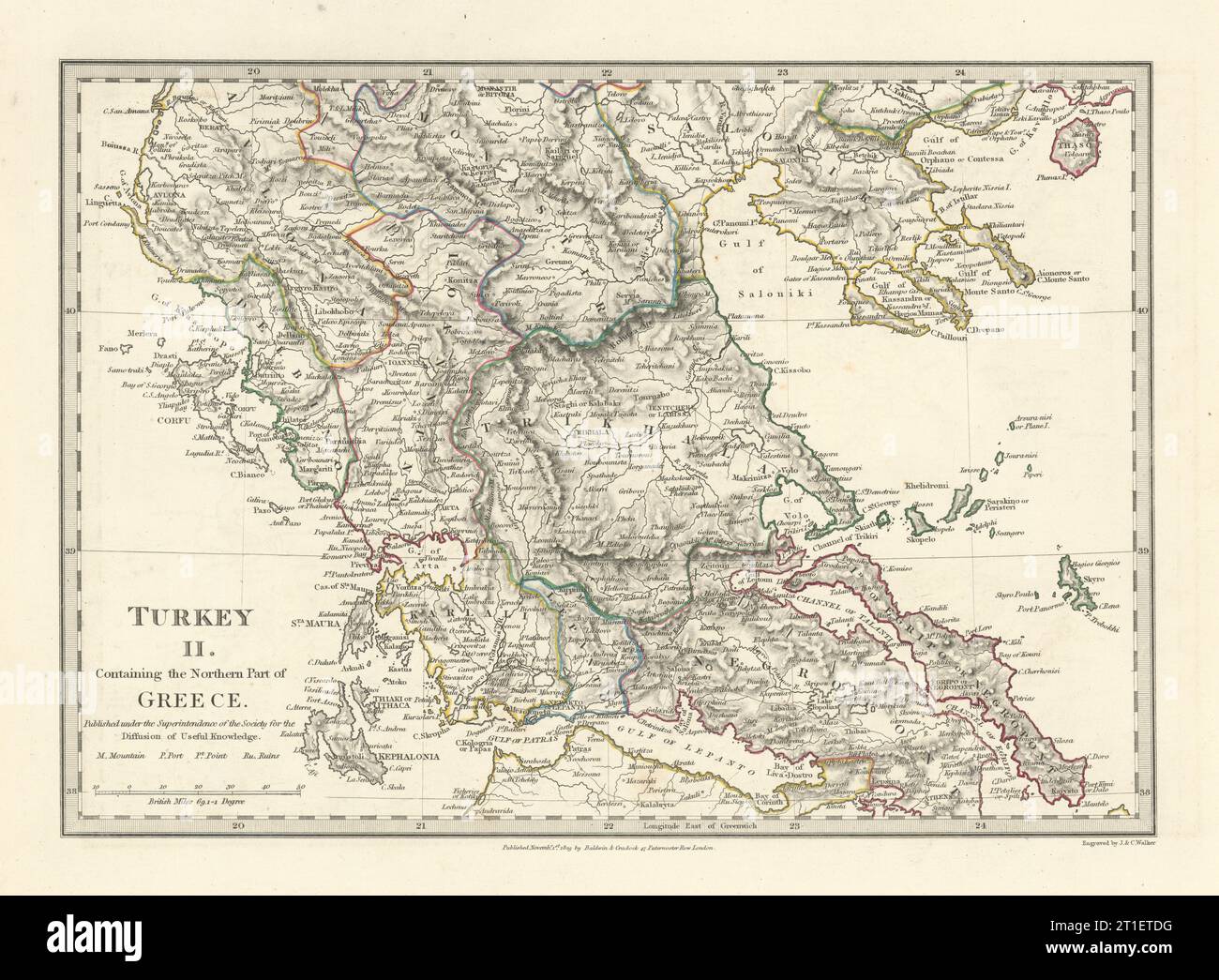 GRIECHENLAND.Korfu Ionische Euböa Kepalonia Saloniki Lepanto Ioannina.SDUK 1844 Karte Stockfoto