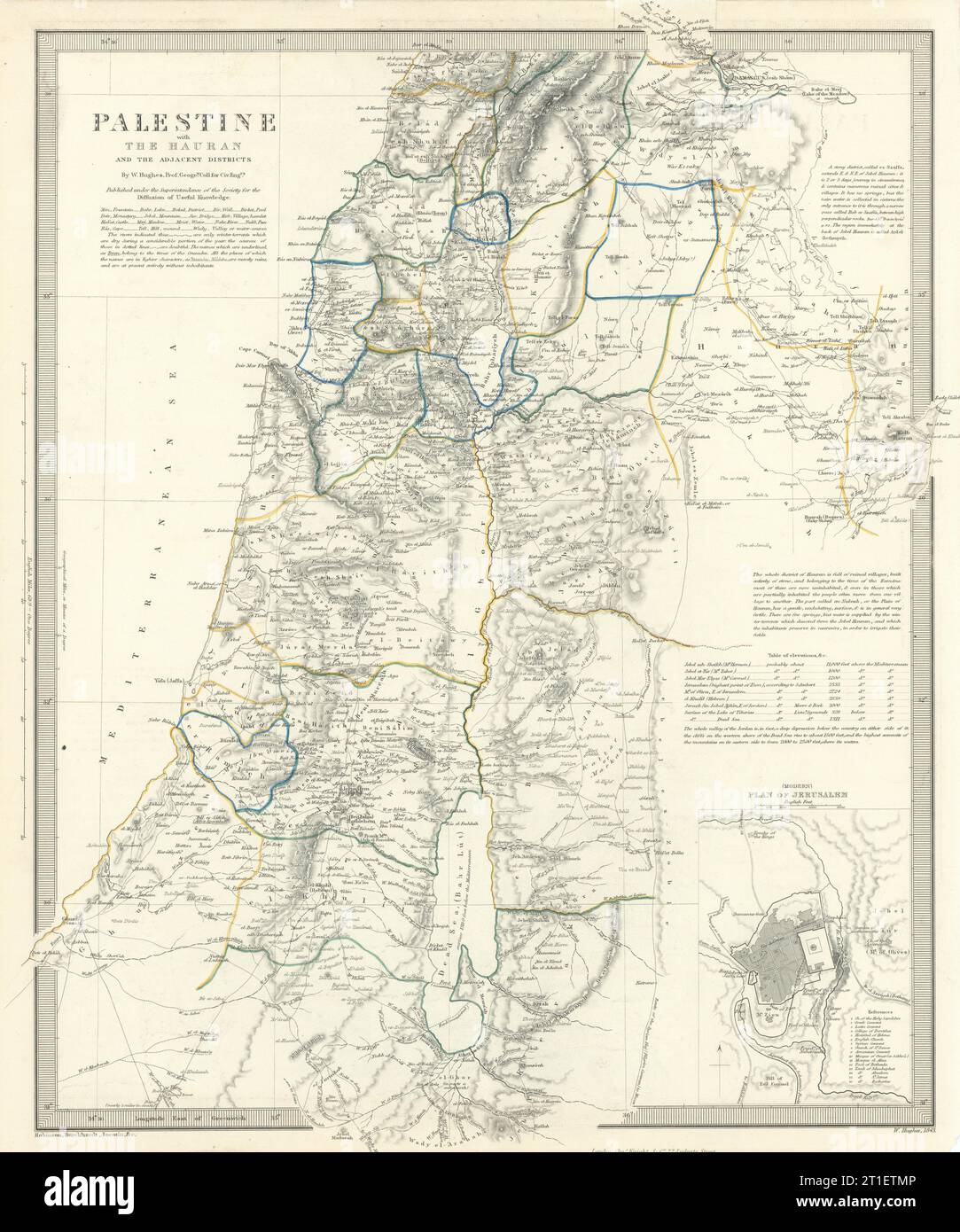 PALÄSTINA. Hauran. Israel Jordanien Syrien Libanon. Jerusalem-Plan. SDUK 1844-Karte Stockfoto