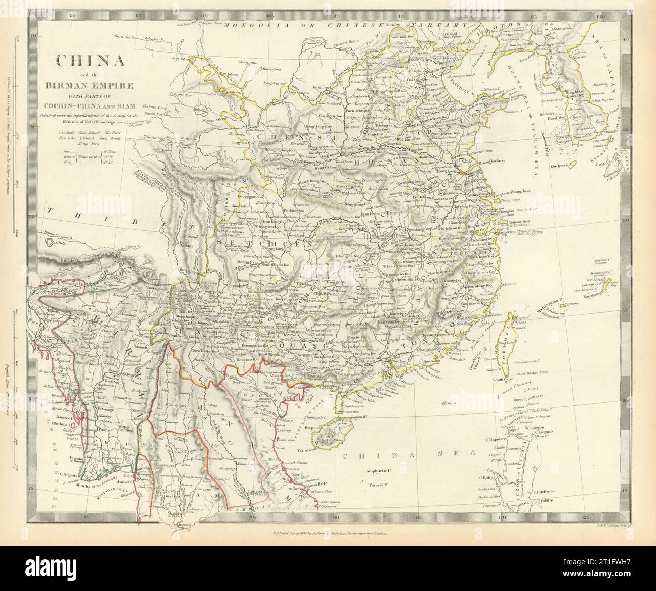 CHINA & BIRMAN EMPIRE. Burma Cochinchina Siam (Thailand) Korea. SDUK 1844-Karte Stockfoto