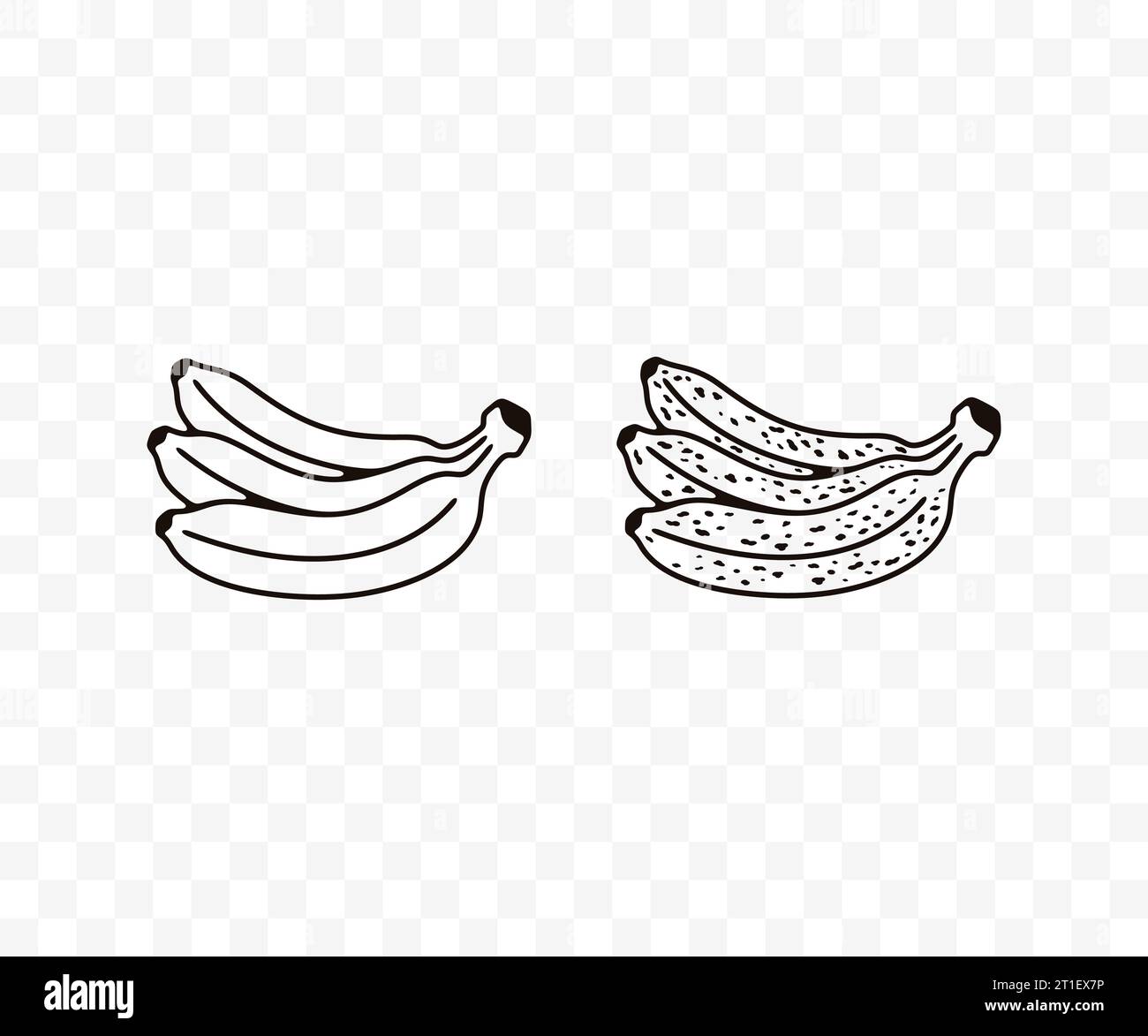 Bananen, frisch, gepunktet oder verdorben, lineares Grafikdesign. Obst, fruchtig, Lebensmittel, Mehl, Ernährung und Natur, Vektordesign und -Illustration Stock Vektor