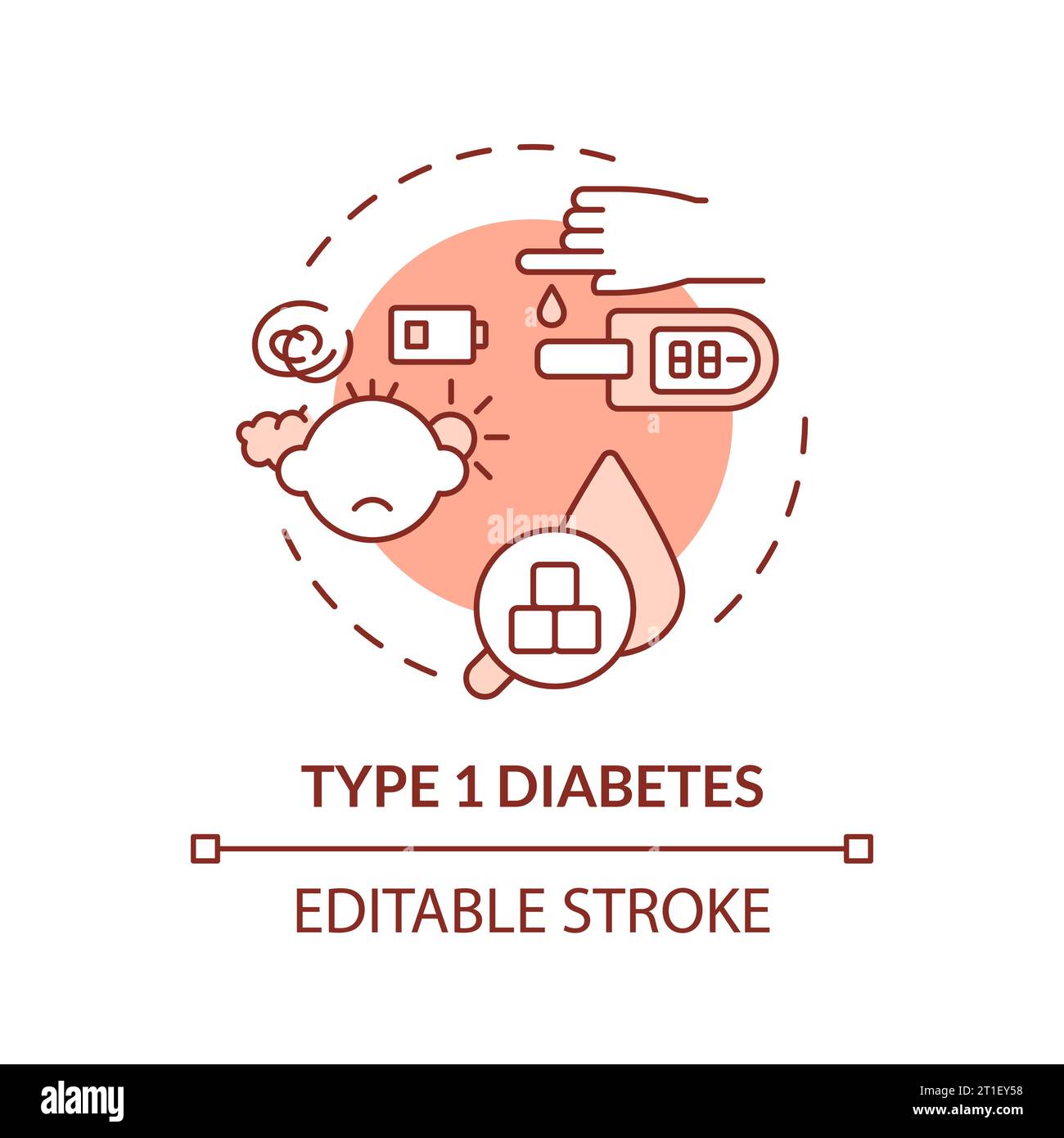 2D anpassbares, dünnes rotes Symbol Typ-1-Diabetes-Konzept Stock Vektor