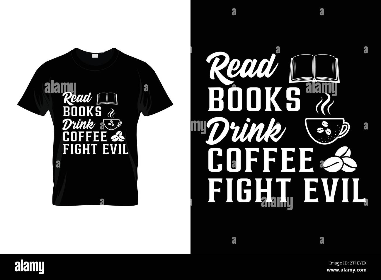 Lesen Sie Bücher trinken Kaffee Kampf böse lustige Kaffee T-Shirt Stock Vektor