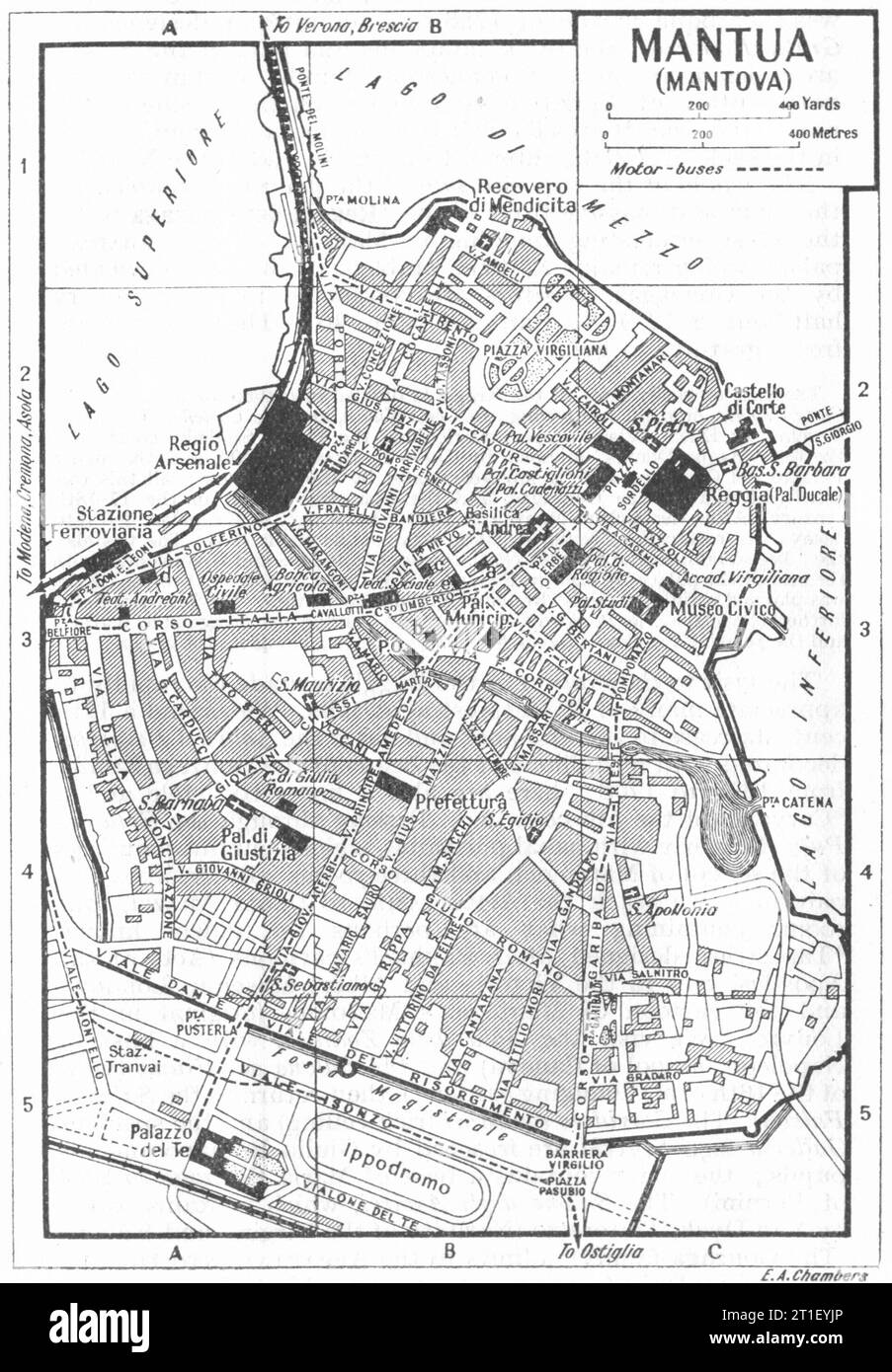 Stadtplan VON MANTUA. Italien 1953 alte Karte im Vintage-Stil Stockfoto