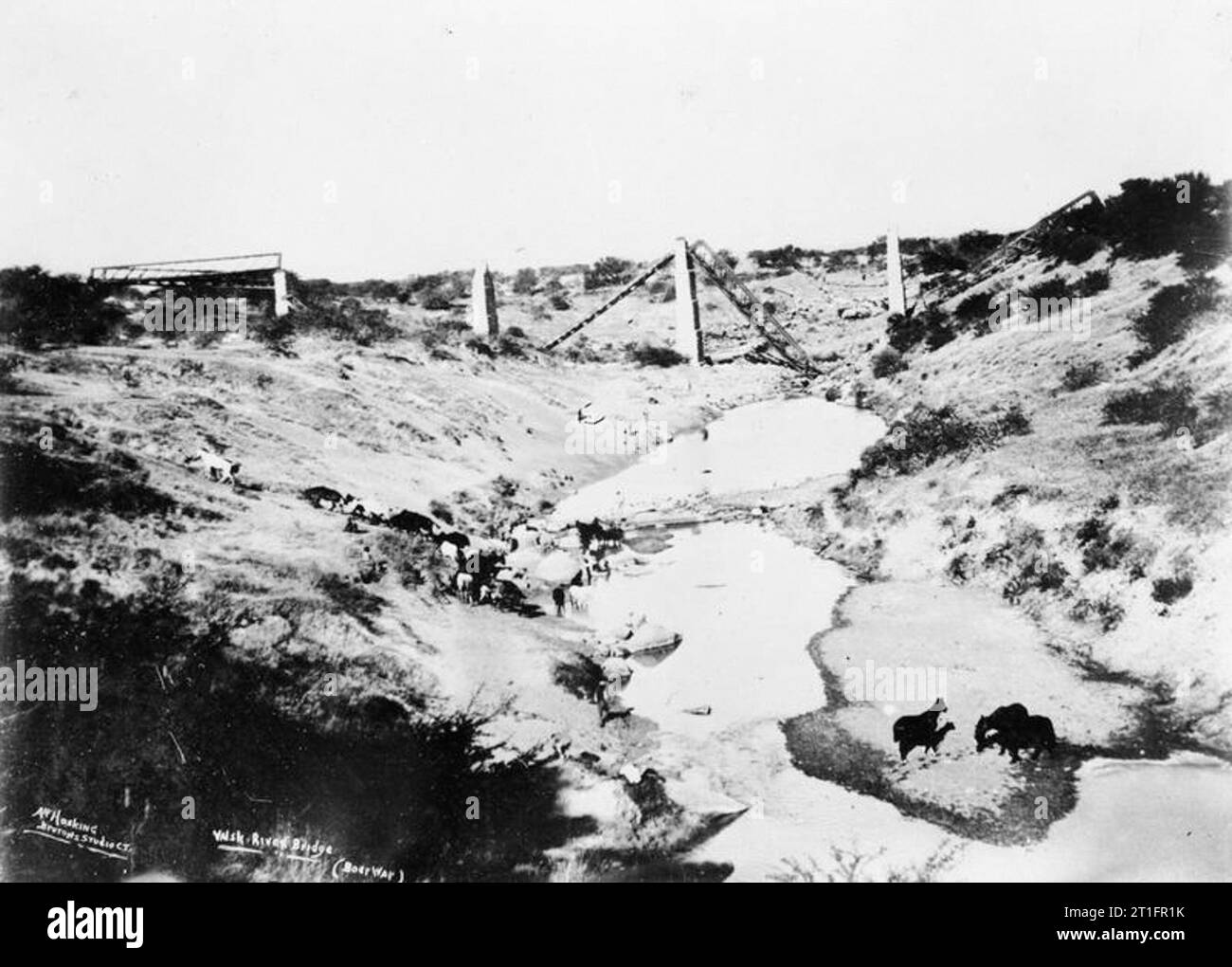 Im Zweiten Burenkrieg, 1899-1902 Die ruinierte Valsh River Bridge, Orange River Colony. Stockfoto