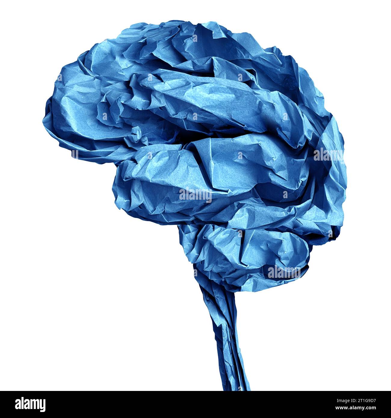 Menschliches Gehirn zerknittertes Papierobjekt als neurologisches und kognitives anatomisches medizinisches Symbol eines Geistes und neurologische Funktion oder Schlaganfall im Zusammenhang Stockfoto