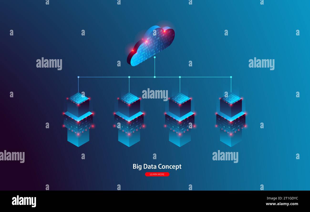 Cloud-Computing, Speicher, Hosting, Services. Vektorkonzept. Computertechnik, Netzwerk, Datenbank, Internetcenter. Stock Vektor