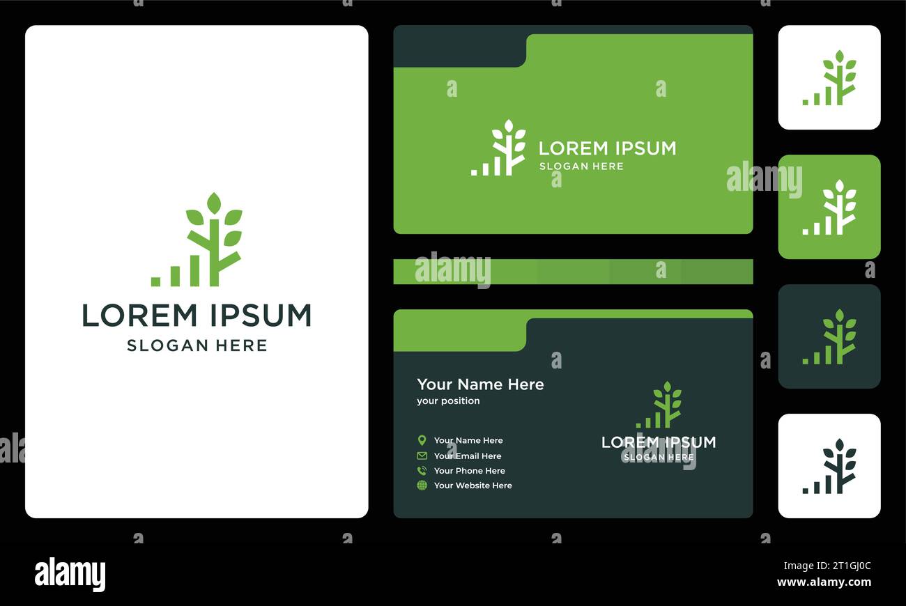 Blattlogo mit Einsteckleiste. Symbole für Business-Luxus, Finanzen, Investitionen, elegant, einfach. Premium-Vektoren. Visitenkarte. Stock Vektor