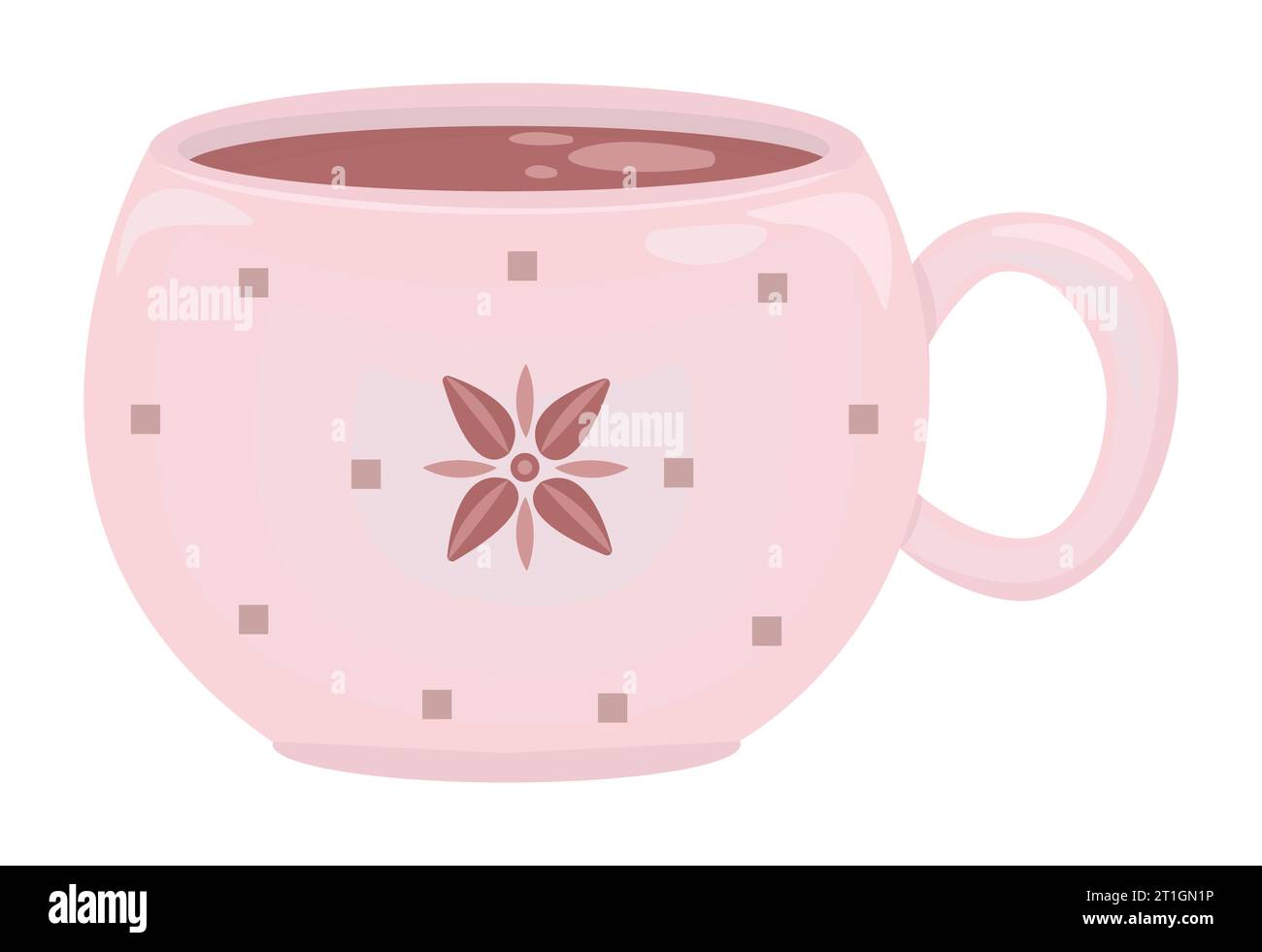 Rosafarbene Tasse mit heißer Schokolade, Vektor-Illustration des Getränks in schöner Palette und weichen Farben gemacht Stock Vektor