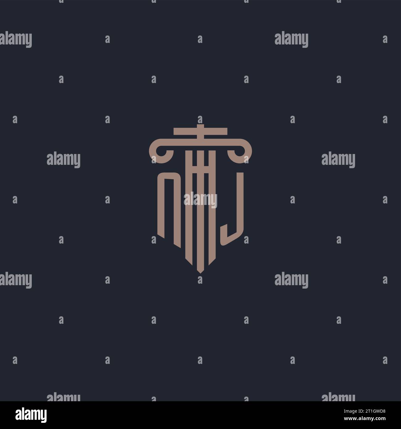 NJ Initial-Logo-Monogramm mit säulenförmigem Design für Anwaltskanzlei und Justizgesellschaft Stock Vektor