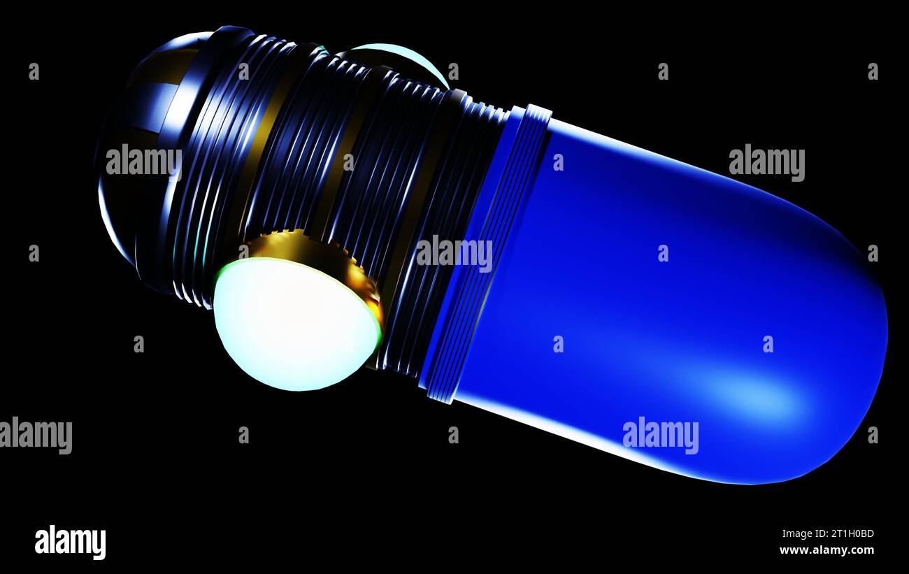 Isolierte Robotermaschinenkapsel im 3D-Rendering mit schwarzem Hintergrund Stockfoto