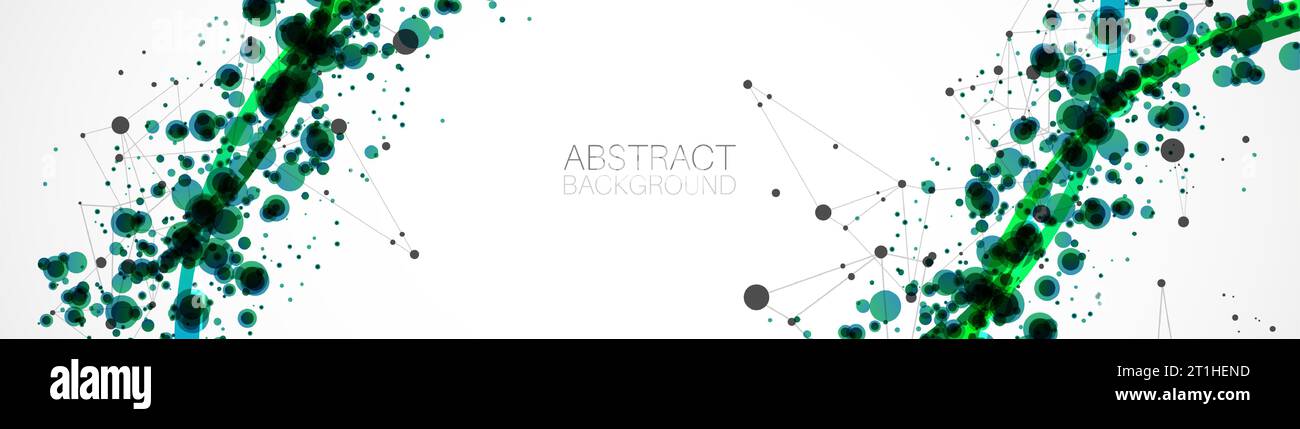 Abstrakter Vektorhintergrund, wissenschaftliche Richtung, mit grünen Kreisen und chaotischen Flecken darauf. Stock Vektor