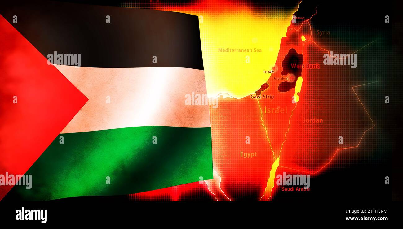 Konflikt zwischen Israel und Palästina Banner Illustration Stockfoto