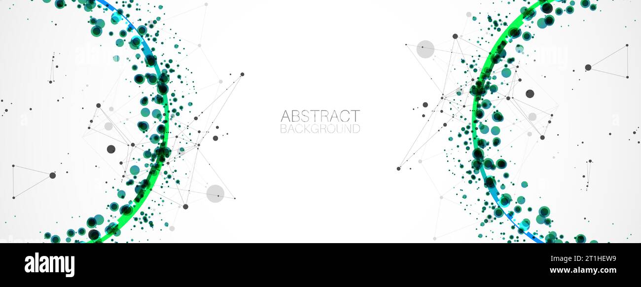 Abstrakter Vektorhintergrund, wissenschaftliche Richtung, mit grünen Kreisen und chaotischen Flecken darauf. Stock Vektor