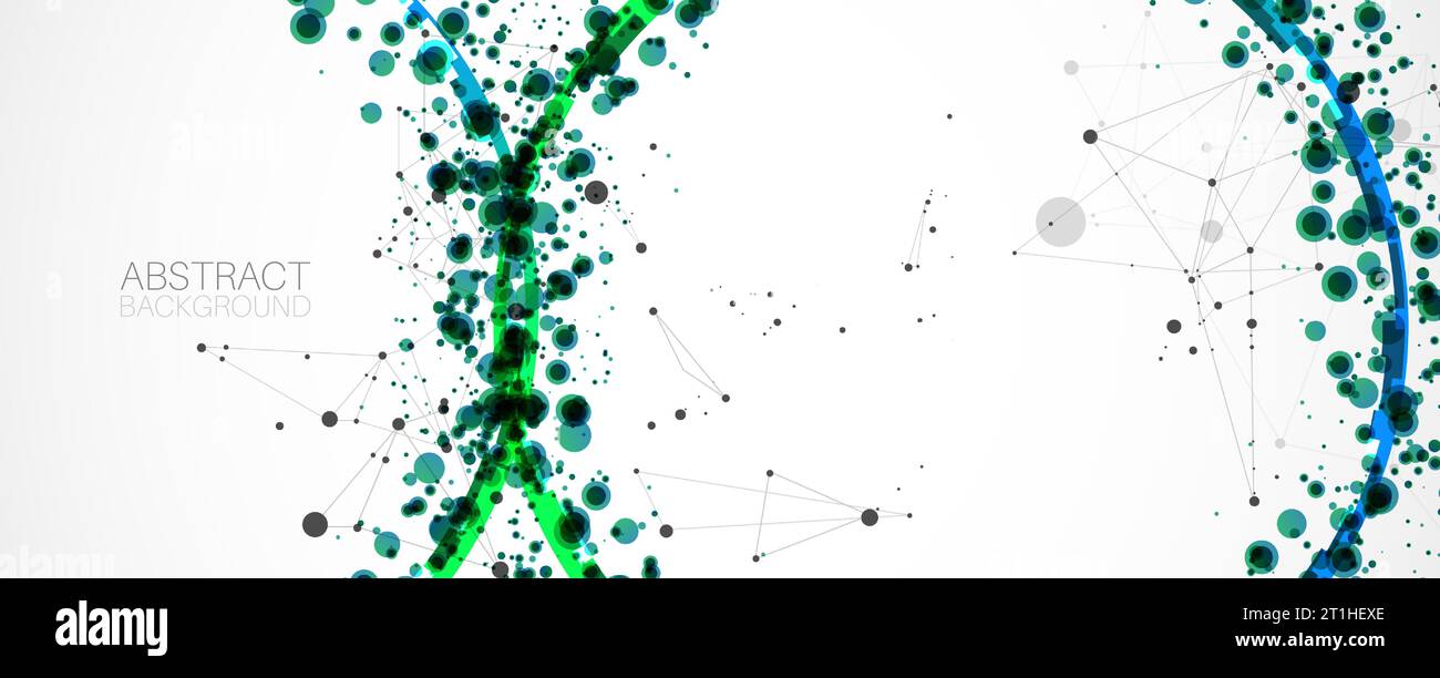 Abstrakter Vektorhintergrund, wissenschaftliche Richtung, mit grünen Kreisen und chaotischen Flecken darauf. Stock Vektor