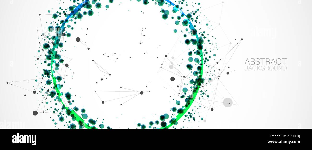 Abstrakter Vektorhintergrund, wissenschaftliche Richtung, mit grünen Kreisen und chaotischen Flecken darauf. Stock Vektor