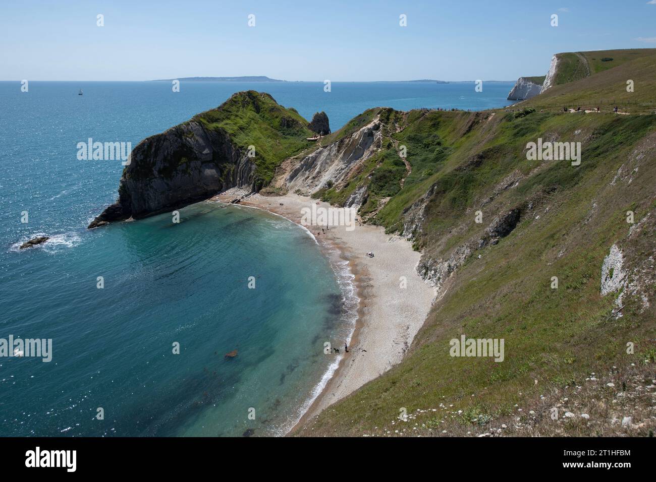 Man O'war Bay Beach, Spaziergang von Lulworth Cove nach Durdle Door, Jurassic Coast World Heritage Site, Dorset, England, Großbritannien Stockfoto