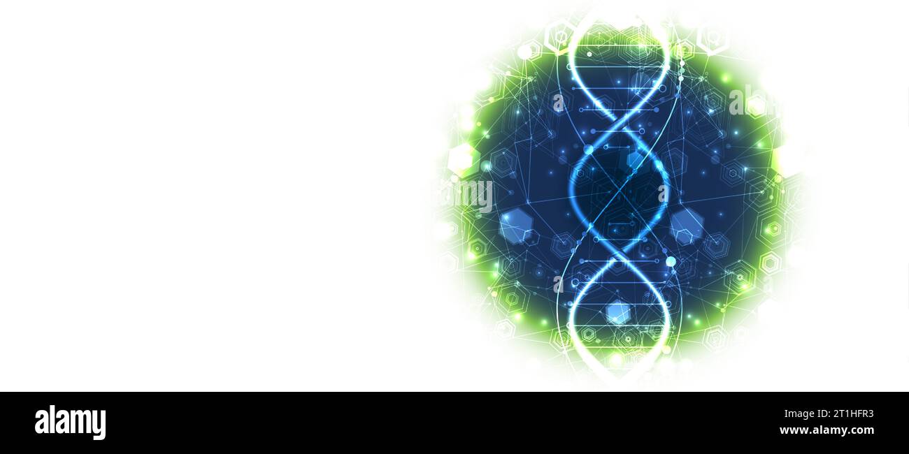 Leuchtende Neon-DNA-Kette. Biotechnologie, Biochemie, Wissenschaft, Medizinkonzept. Vorlage für genetische Engeneering. Stock Vektor