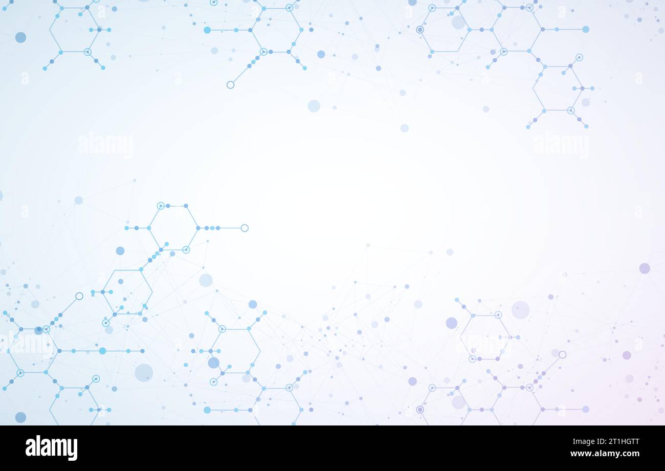 Vorlage für die Präsentation von Wissenschaft und Technologie. Hintergrund im Plexusstil. Stock Vektor