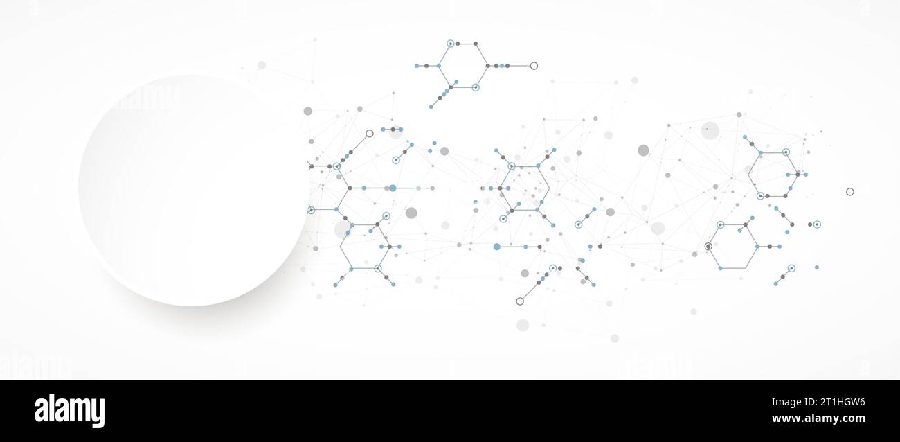 Vorlage für die Präsentation von Wissenschaft und Technologie. Hintergrund im Plexusstil. Stock Vektor