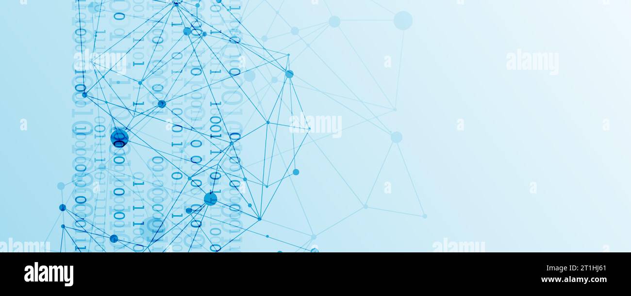 Technologiehintergrund mit Plexus-Effekt. Big-Data-Konzept. Binärer Computercode. Vektorabbildung. Stock Vektor
