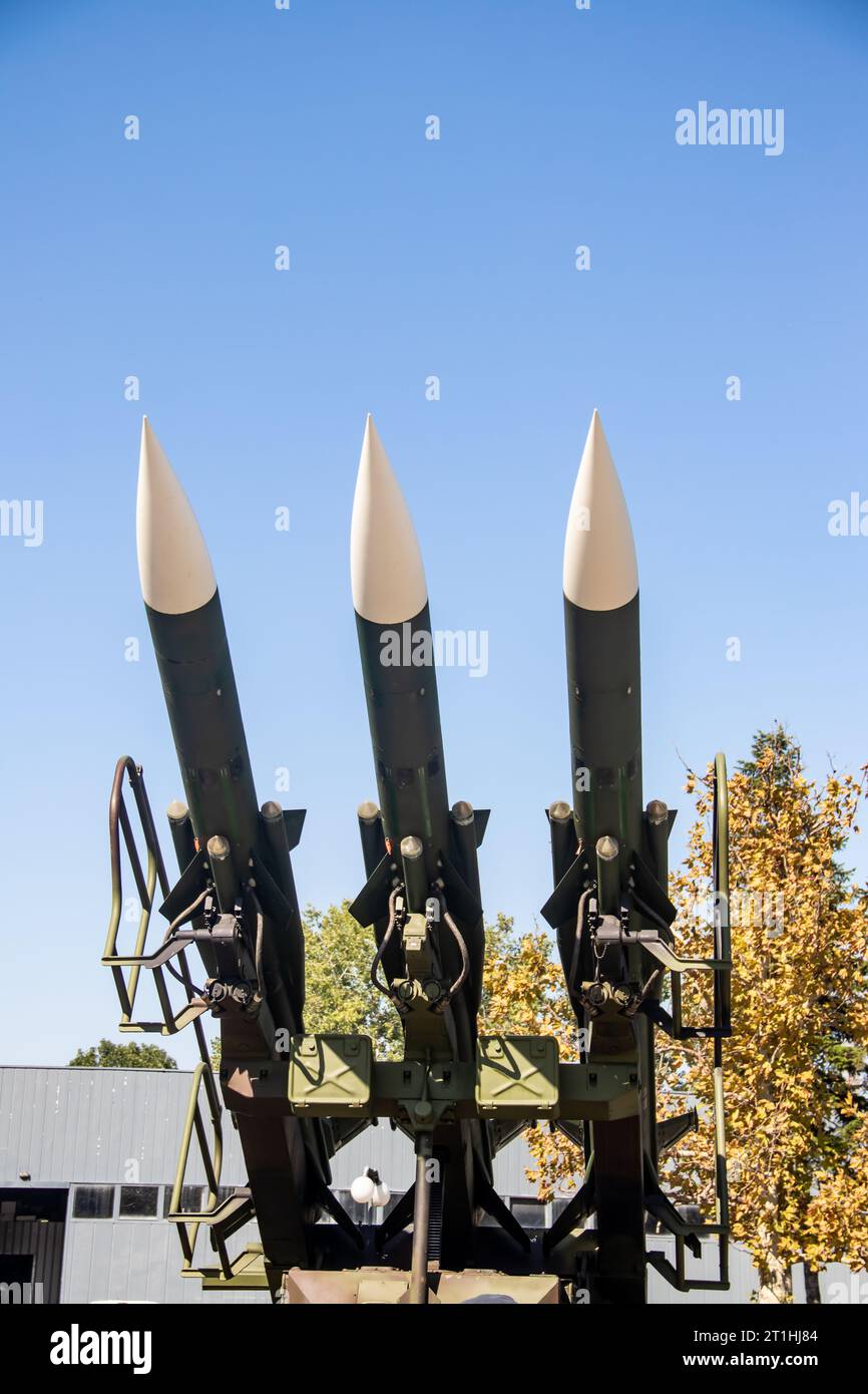 Mobile Boden-Luft-Raketenwerfer, Massenvernichtungswaffen oder Raketensprengköpfe Stockfoto