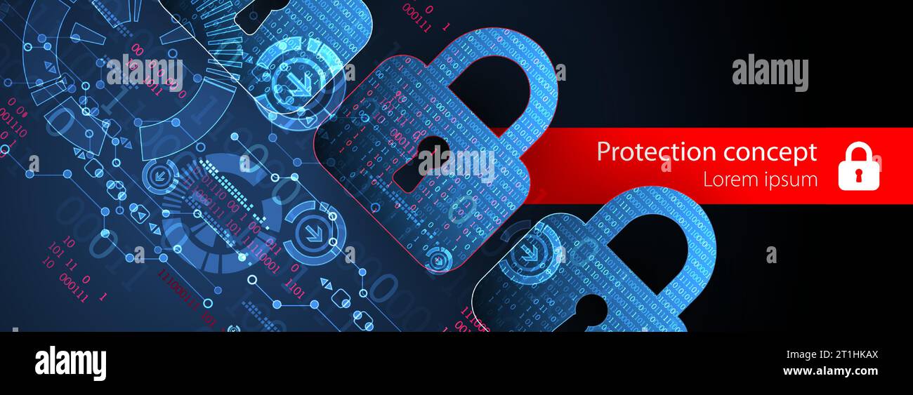 Die Sicherheit personenbezogener Daten veranschaulicht die Idee von Cyberdaten oder Datenschutz. Farbige abstrakte Internettechnologie. Stock Vektor