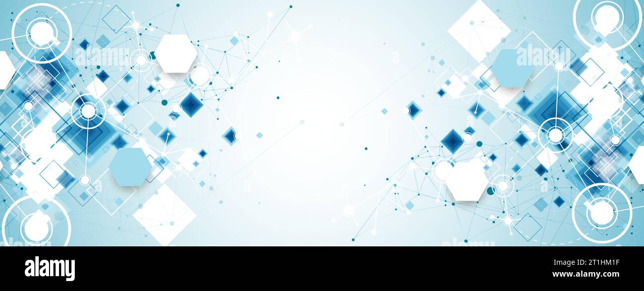 Vorlage für die Präsentation von Wissenschaft und Technologie. Hintergrund im Plexusstil. Stock Vektor