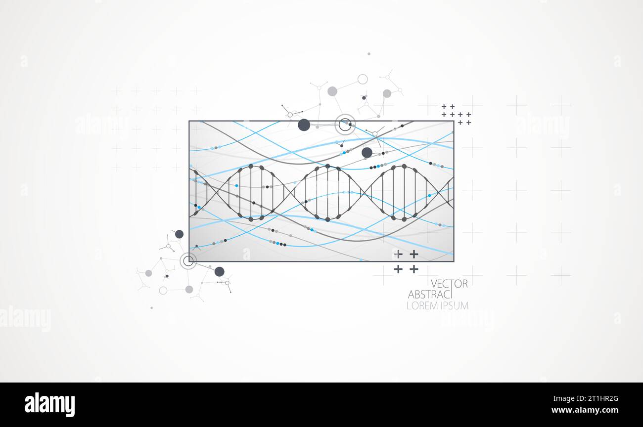 Vorlage, Hintergrundbild oder Banner für Kunstwissenschaften mit DNA-Molekülen. Stock Vektor