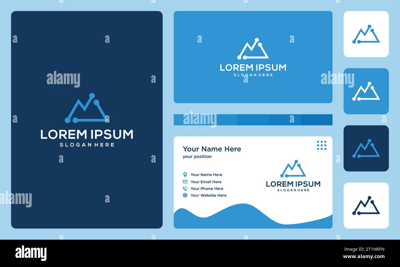 Mountain-Logo mit Technologie und Investitionsmodellen. Visitenkarte Stock Vektor