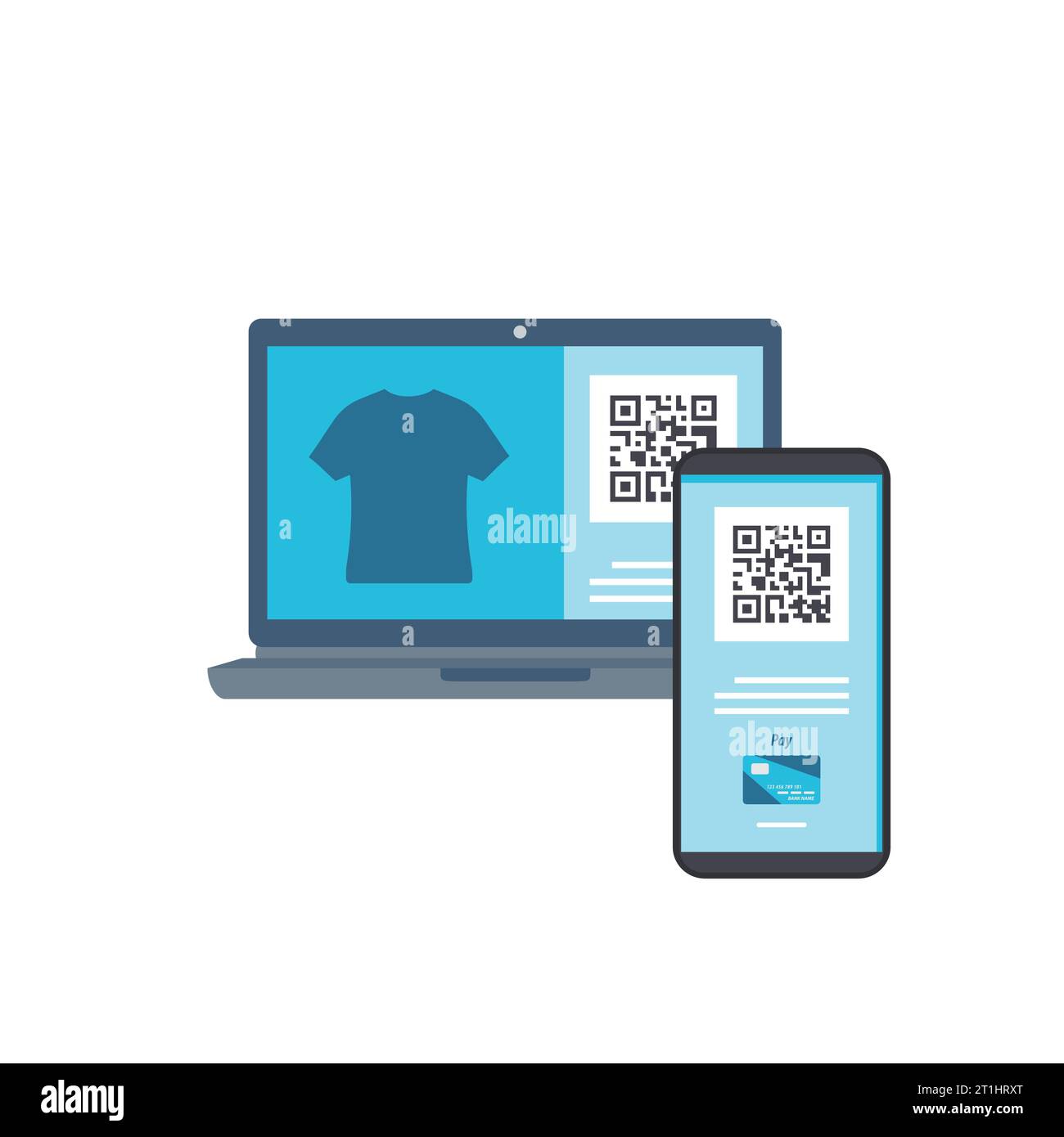 Kontaktlose Bezahltechnologie für Online-Shopping durch Scannen des qr-Codes vom Laptop mit Smartphone Stock Vektor