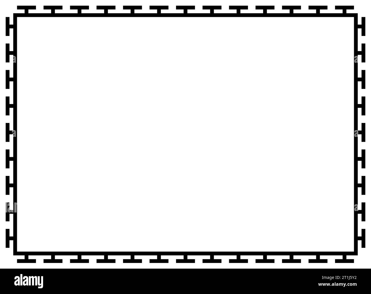 Griechische Rahmenornamente, Mäander. Quadratischer mäanderförmiger Rand aus einem wiederholten griechischen Motiv Vektor-Illustration auf weißem Hintergrund. Stockfoto