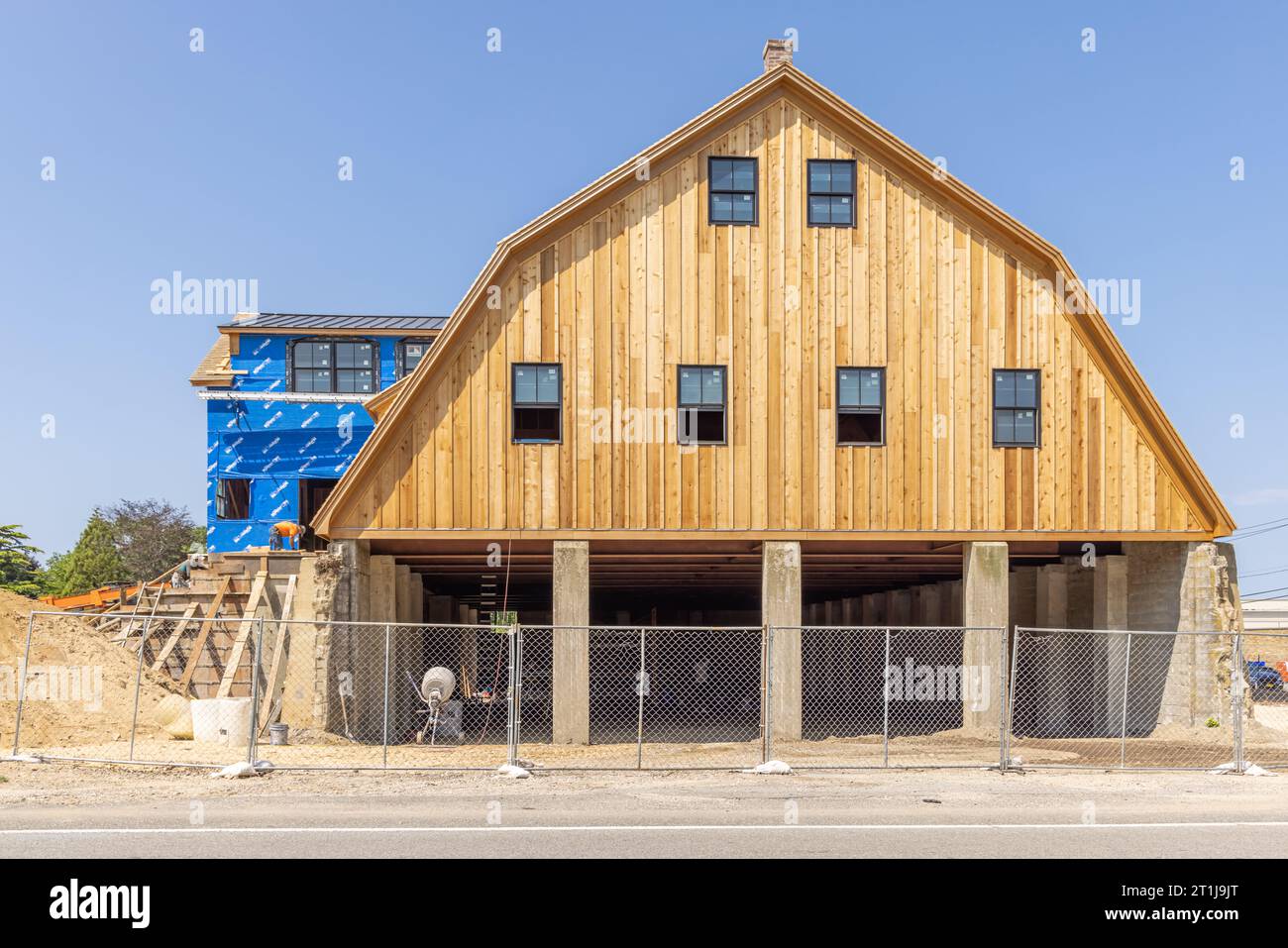 Die alte Kartoffelscheune der Familie Rosko wird renoviert in southampton, ny Stockfoto