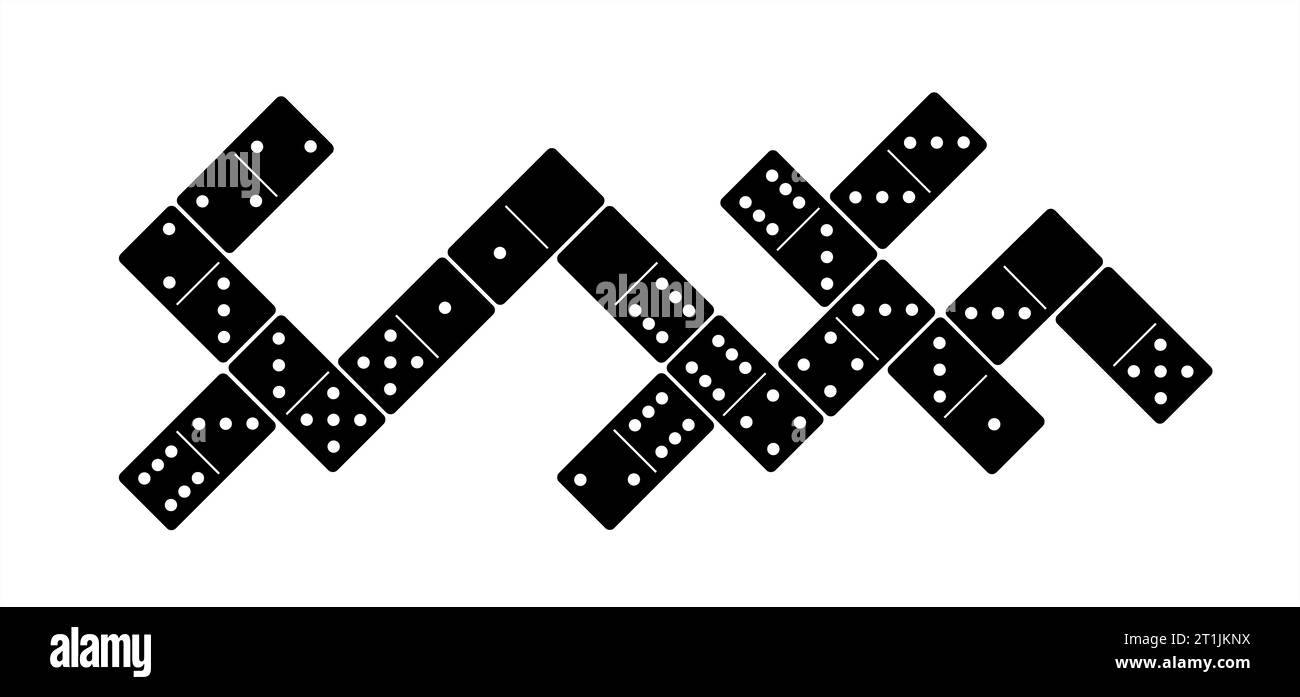 Domino-Fliesen. Klassische Dominos, Dominos Piktogramm. Spielen, Teile des Spiels voller Knochen. Schwarz, weiß Domino. Flacher Vektorsatz. 28 Stück. Weiß ch Stockfoto