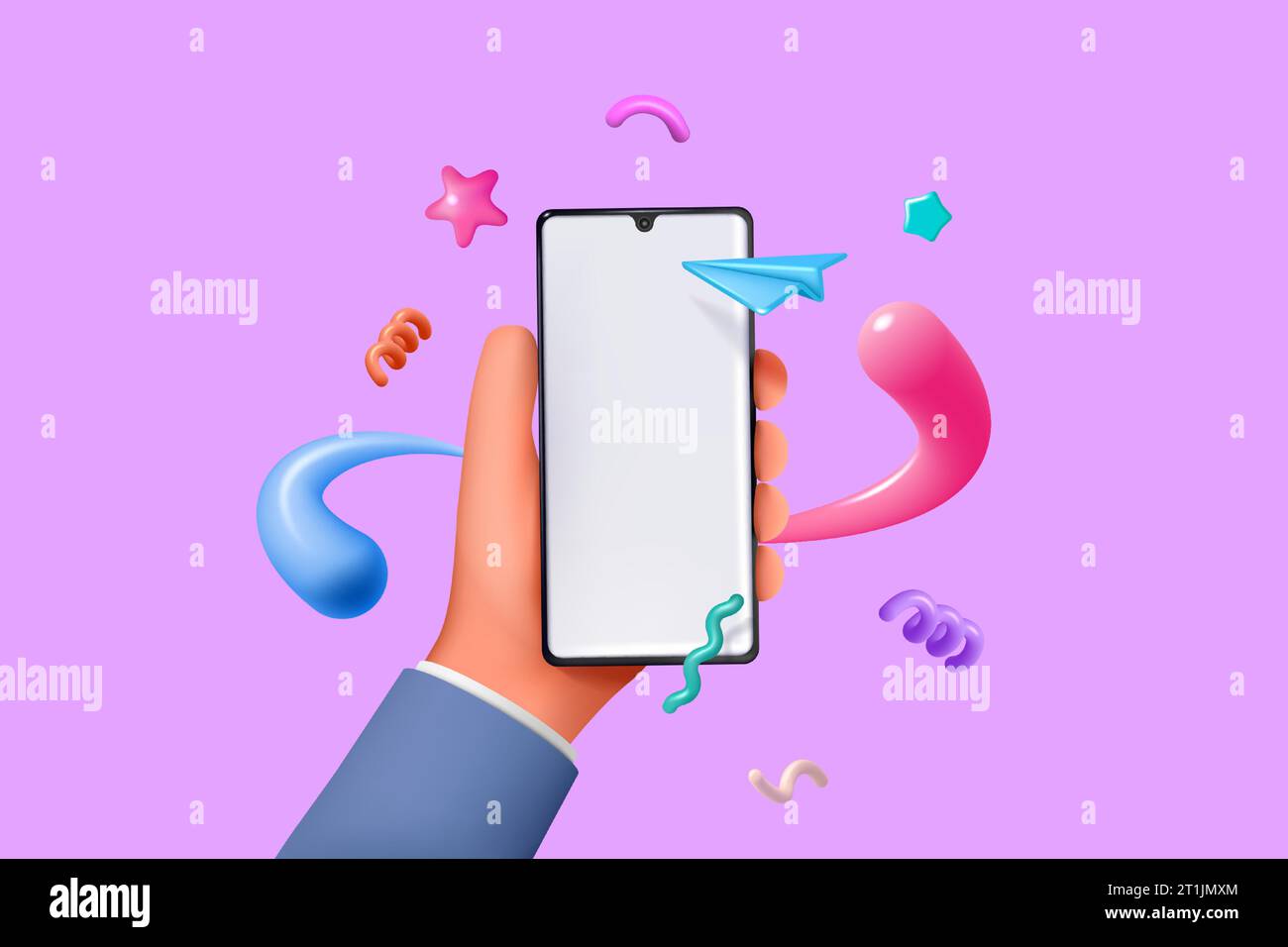 3D-Telefon. Halten Sie die mobile App in Smartphone, Smart Technology, Gerät oder Produkt mit leerem Bildschirm, Werbevorlage. Online-Marketing. Banner Stock Vektor