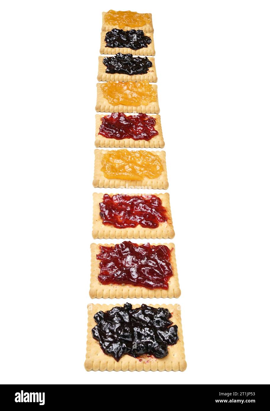 Einige trockene Kekse mit Marmelade auf einem weißen Oberfläche Stockfoto