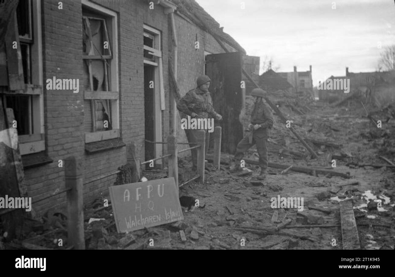 Die britische Armee Film und fotografischen 1941 - 1947 vorläufigen Sitz der Armee Film und fotografischen (AFPU) auf Walcheren Insel in den Niederlanden, vom 1. - 3. November 1944. Stockfoto