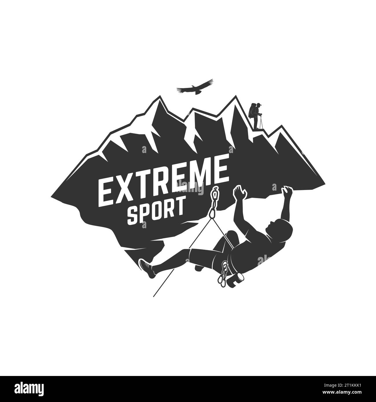 Extreme Sport, Rock Climbing Club-Abzeichen. Vektorabbildung. Konzept für Hemd oder Logo, Druck, Stempel oder T-Shirt. Vintage-Typografie mit Kletterer Stock Vektor