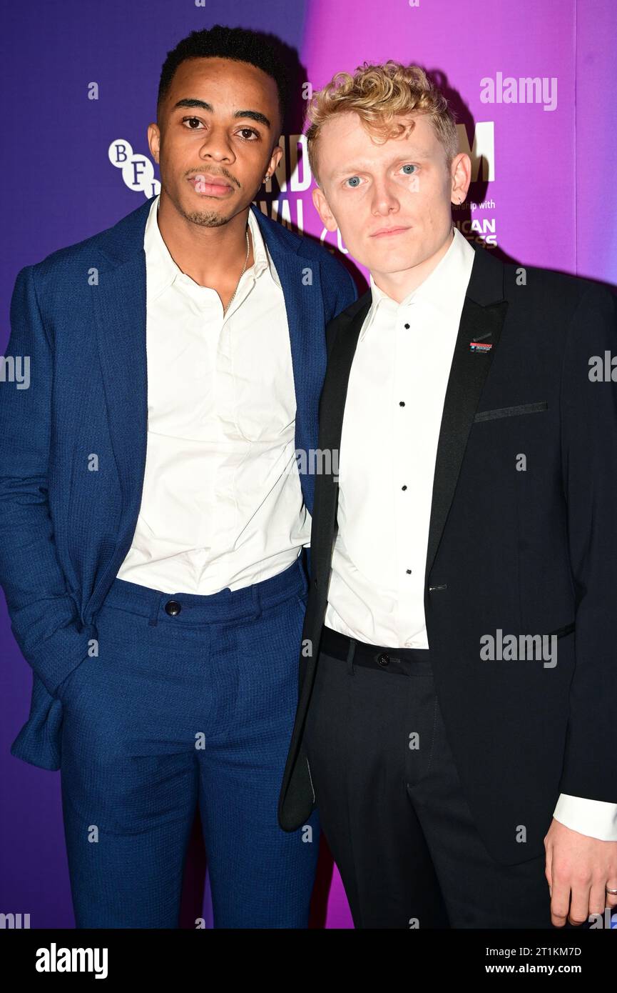 BFI Southbank, NFT1, London, UK. Oktober 2023. Keenan Munn-Francis und George Jaques besuchen das Black Dog - BFI London Film Festival 2023, London, UK. Quelle: Siehe Li/Picture Capital/Alamy Live News Stockfoto